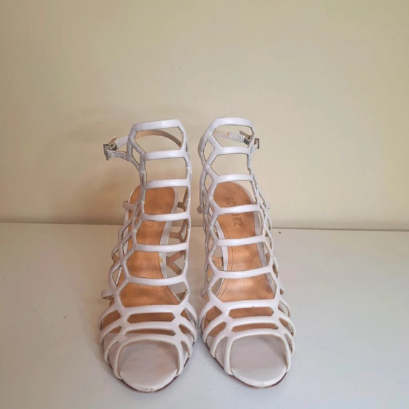 Schutz Juliana cage leather off white stilleto heels SZ 7 - Picture 3 of 9